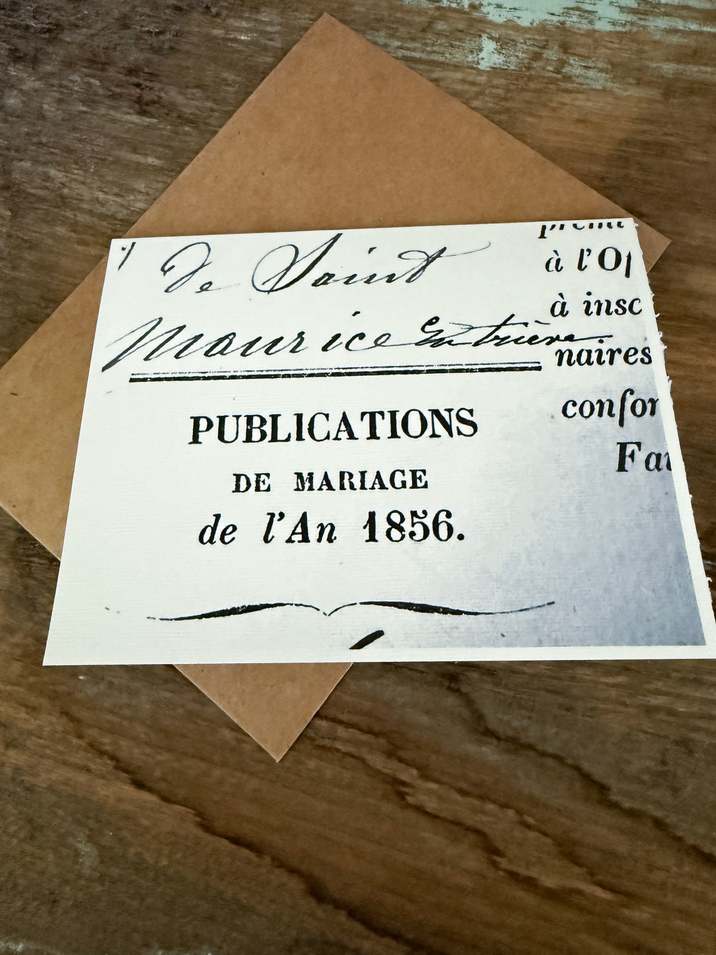 Vintage French Marriage Publication 1856 Greeting Card