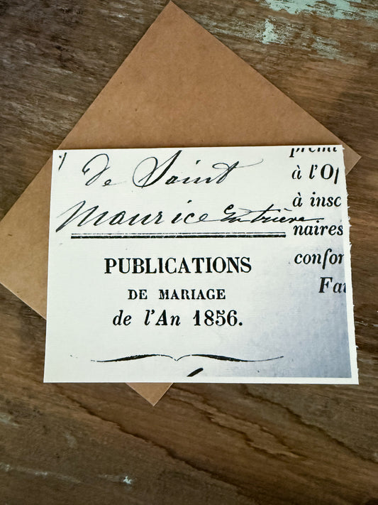 Vintage French Marriage Publication 1856 Greeting Card