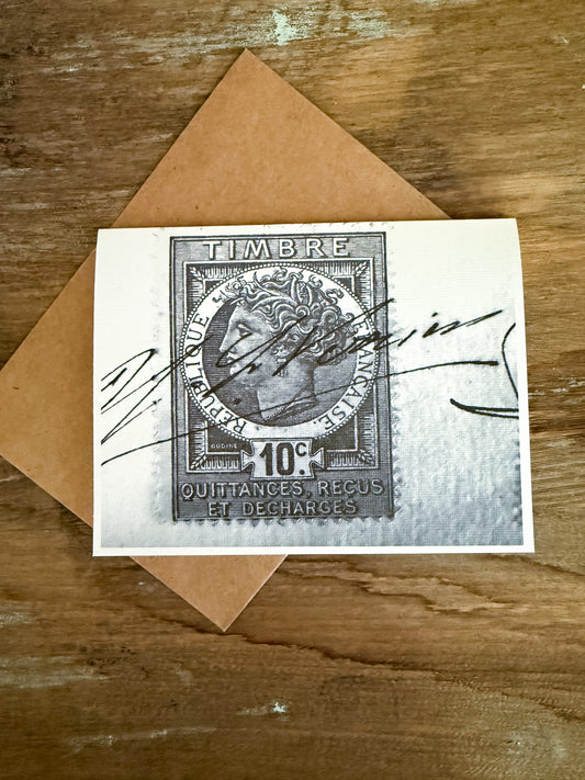Vintage French Stamp 10 Signature Greeting Card