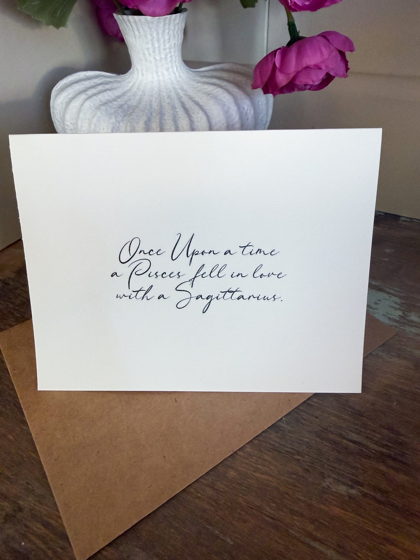Pisces Loves Sagittarius Greeting Card (Cursive)