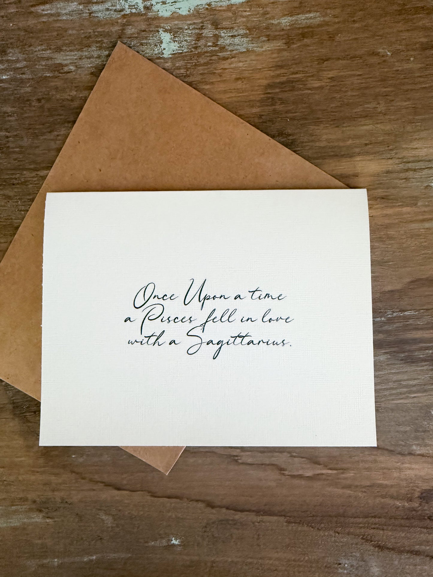 Pisces Loves Sagittarius Greeting Card (Cursive)