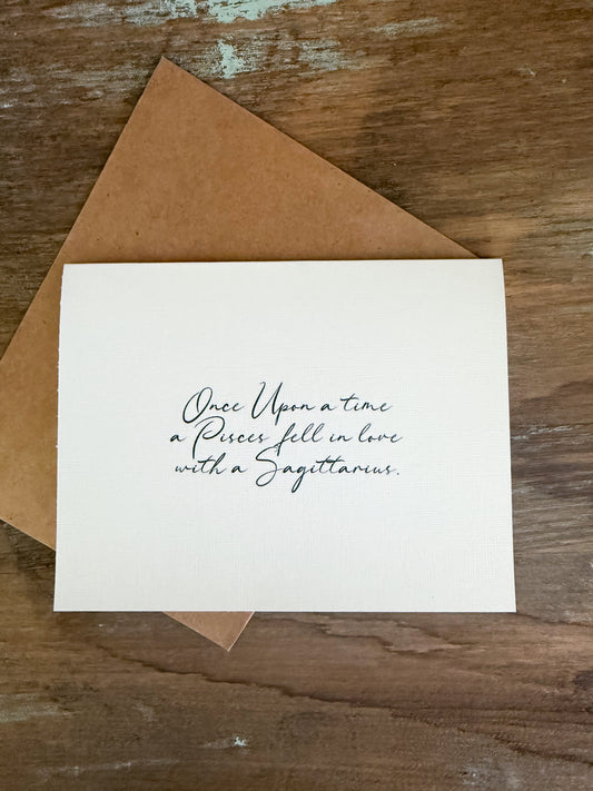 Pisces Loves Sagittarius Greeting Card (Cursive)