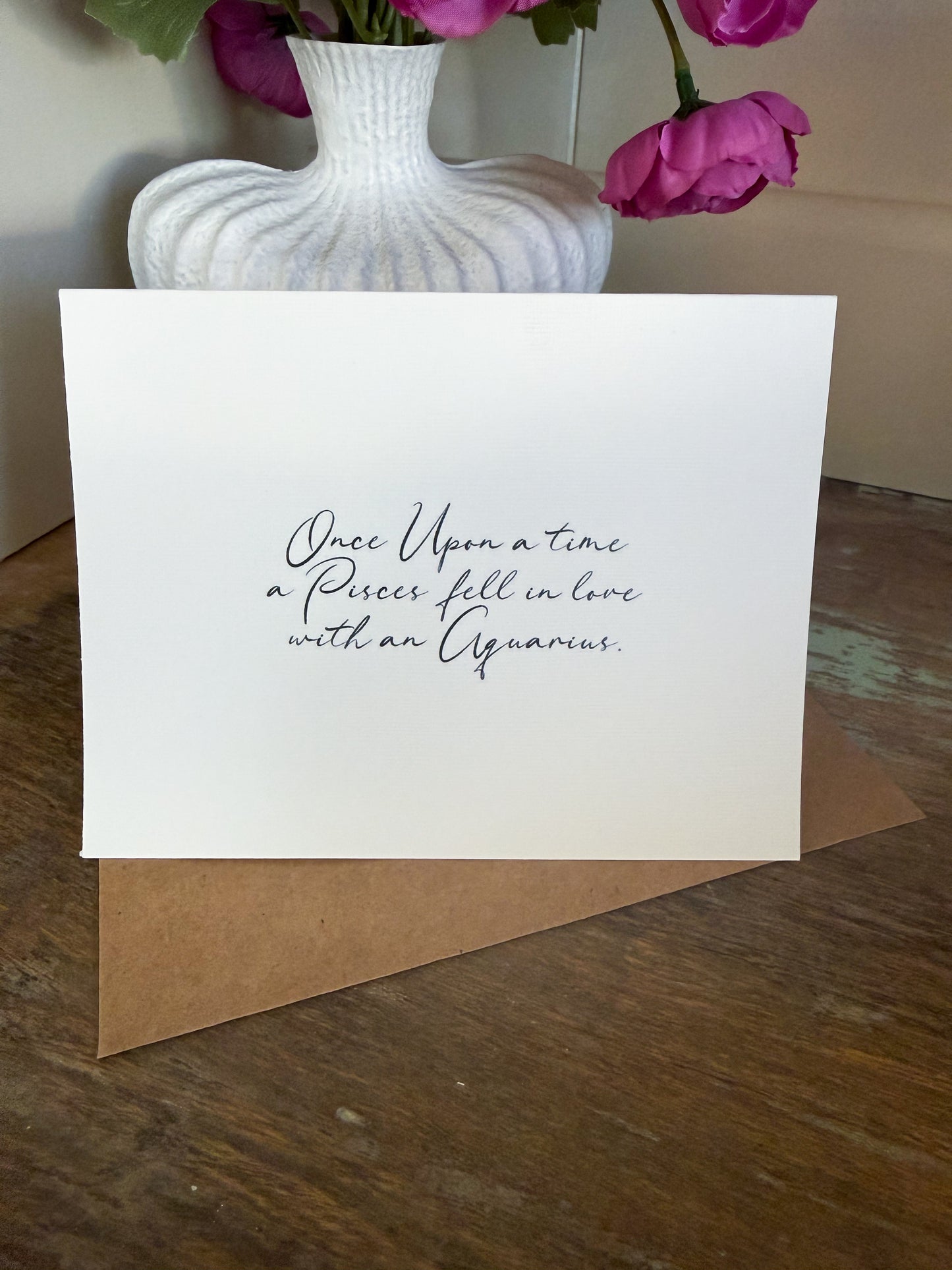 Pisces Loves Aquarius Greeting Card (Cursive)