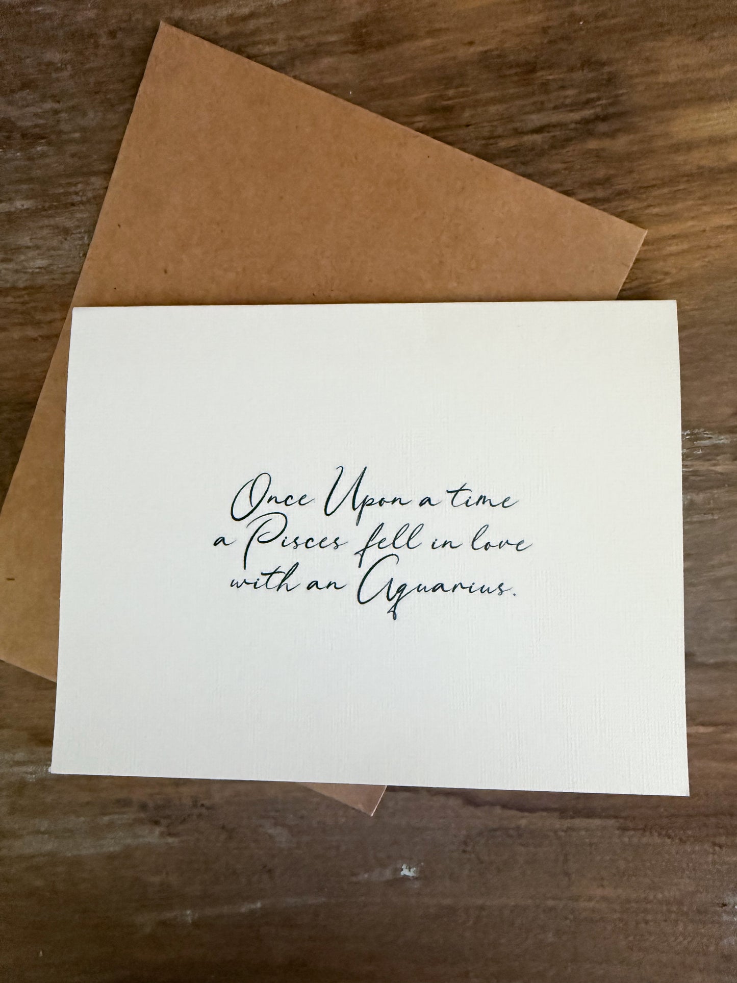 Pisces Loves Aquarius Greeting Card (Cursive)
