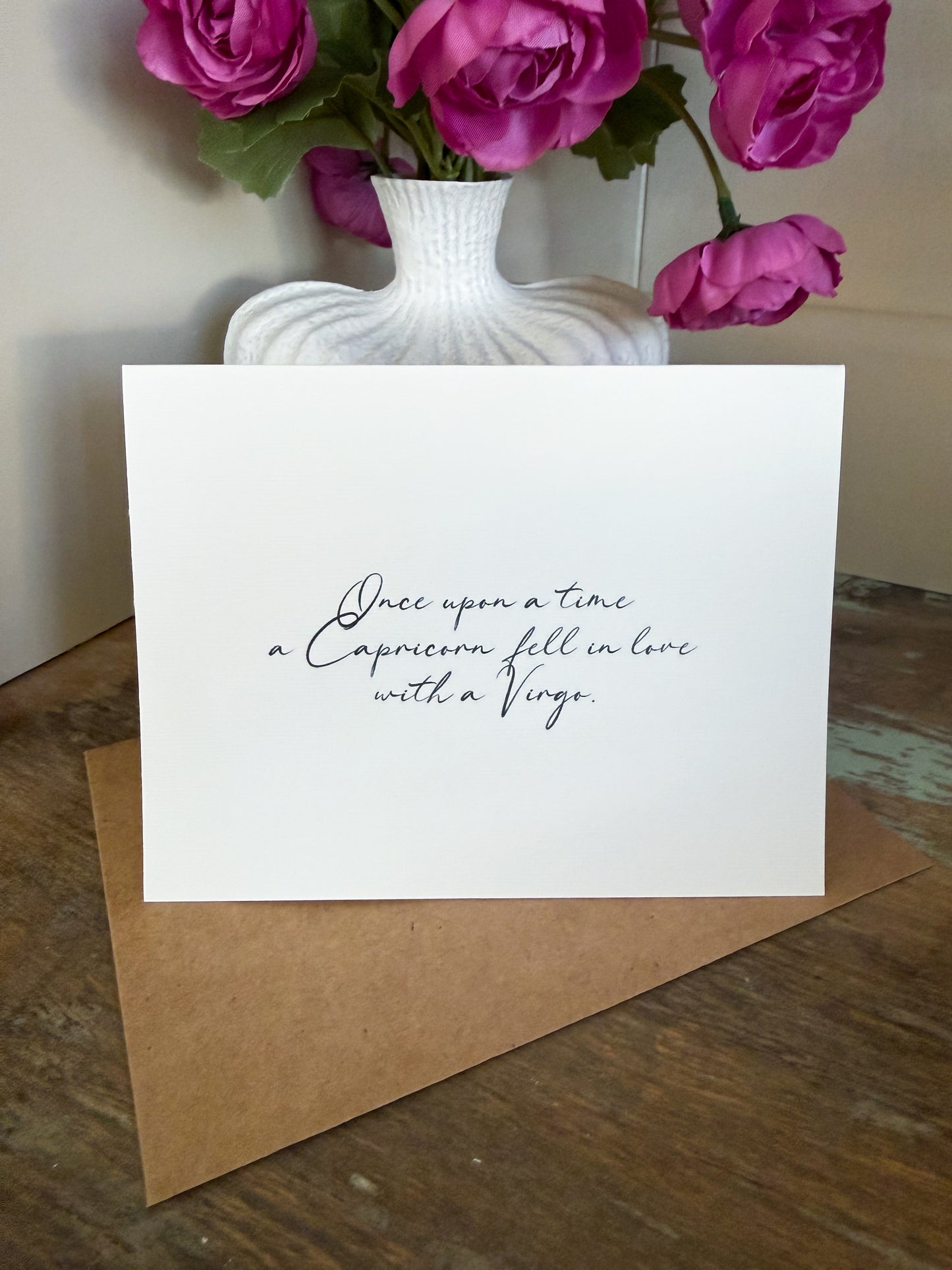 Capricorn Loves Virgo Greeting Card (Cursive)