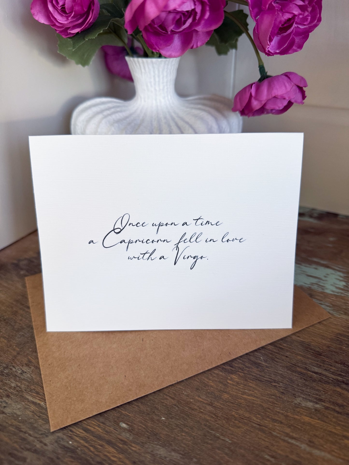 Capricorn Loves Virgo Greeting Card (Cursive)