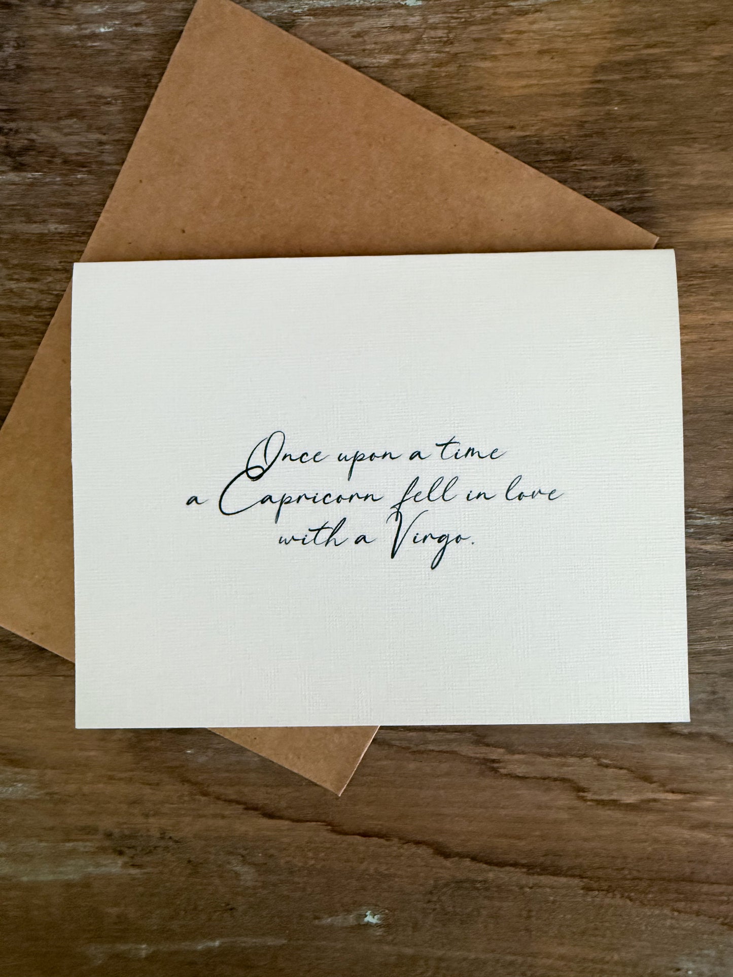 Capricorn Loves Virgo Greeting Card (Cursive)